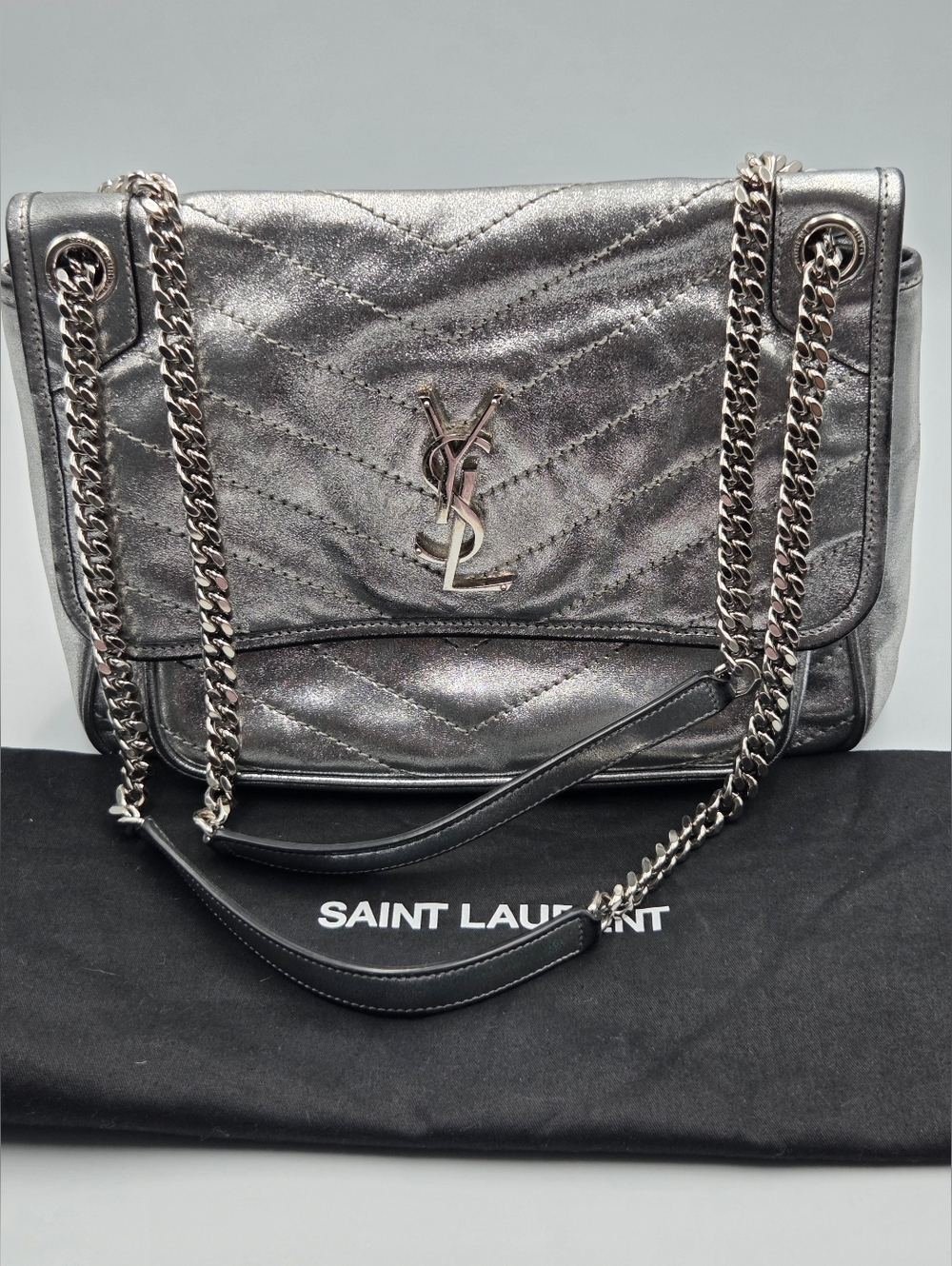 NEW Yves Saint Laurent Niki quilted crinkled-leather shoulder bag